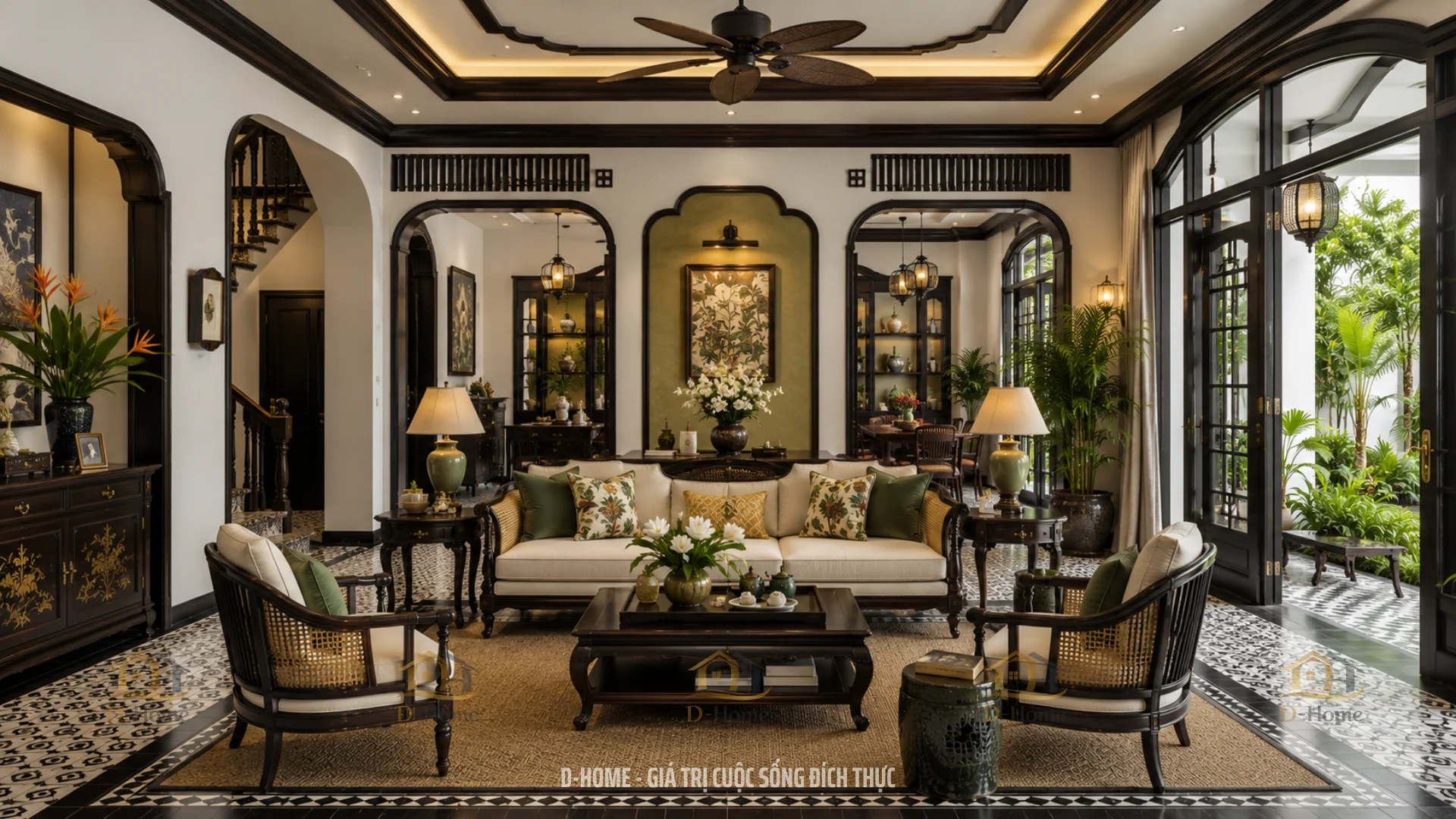 Phong cách thiết kế nội thất biệt thự Indochine (Đông Dương) là sự giao thoa tinh tế giữa nét đẹp truyền thống Á Đông và kiến trúc Pháp