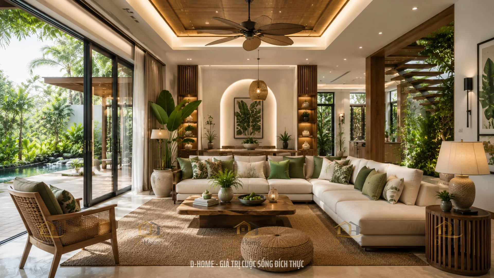 Phong cách thiết kế nội thất biệt thự nhiệt đới (Modern Tropical) là sự kết hợp hài hòa giữa vẻ đẹp của thiên nhiên và ngôn ngữ thiết kế hiện đại