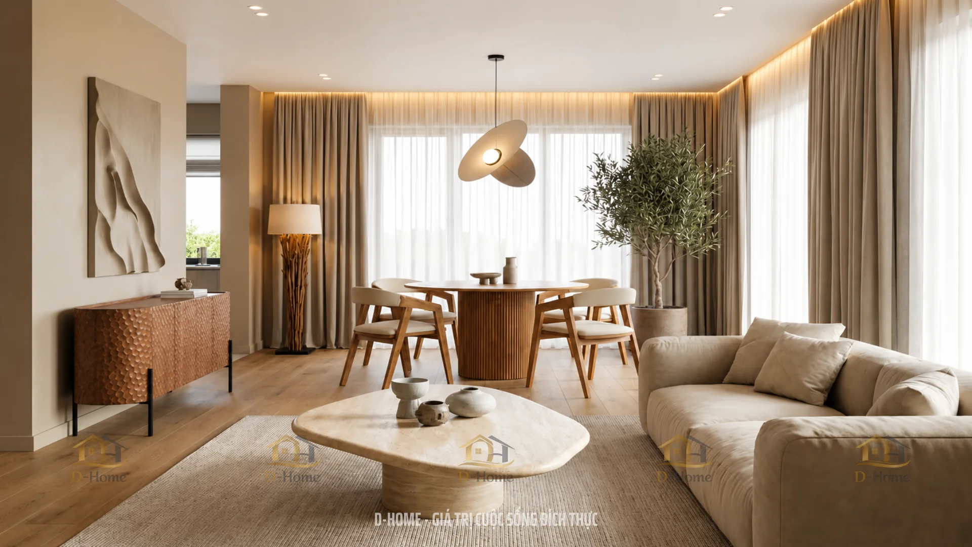 Phong cách thiết kế phòng bếp liền kề phòng khách (Open-Space)