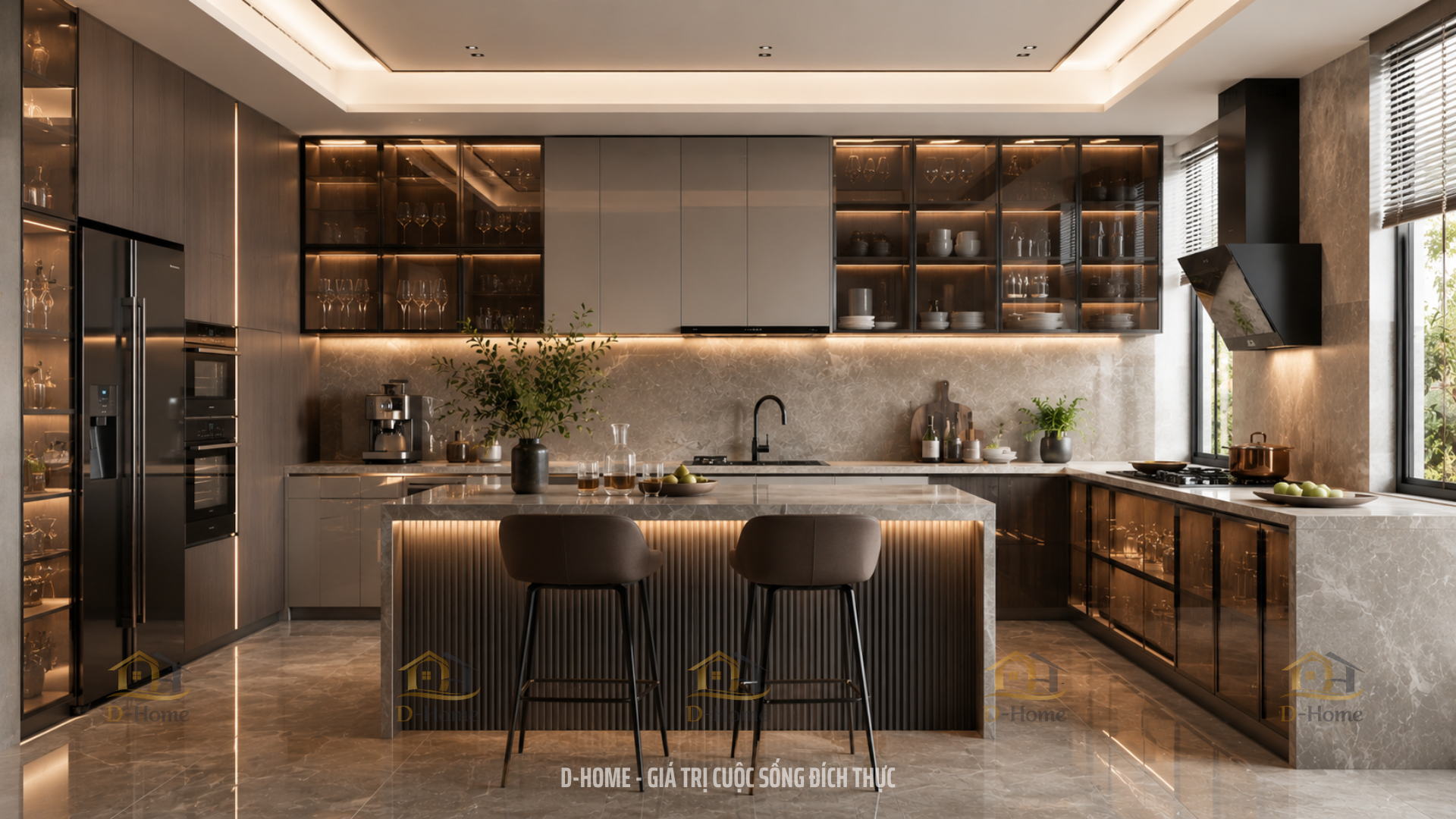 Tủ bếp cánh kính hiện đại