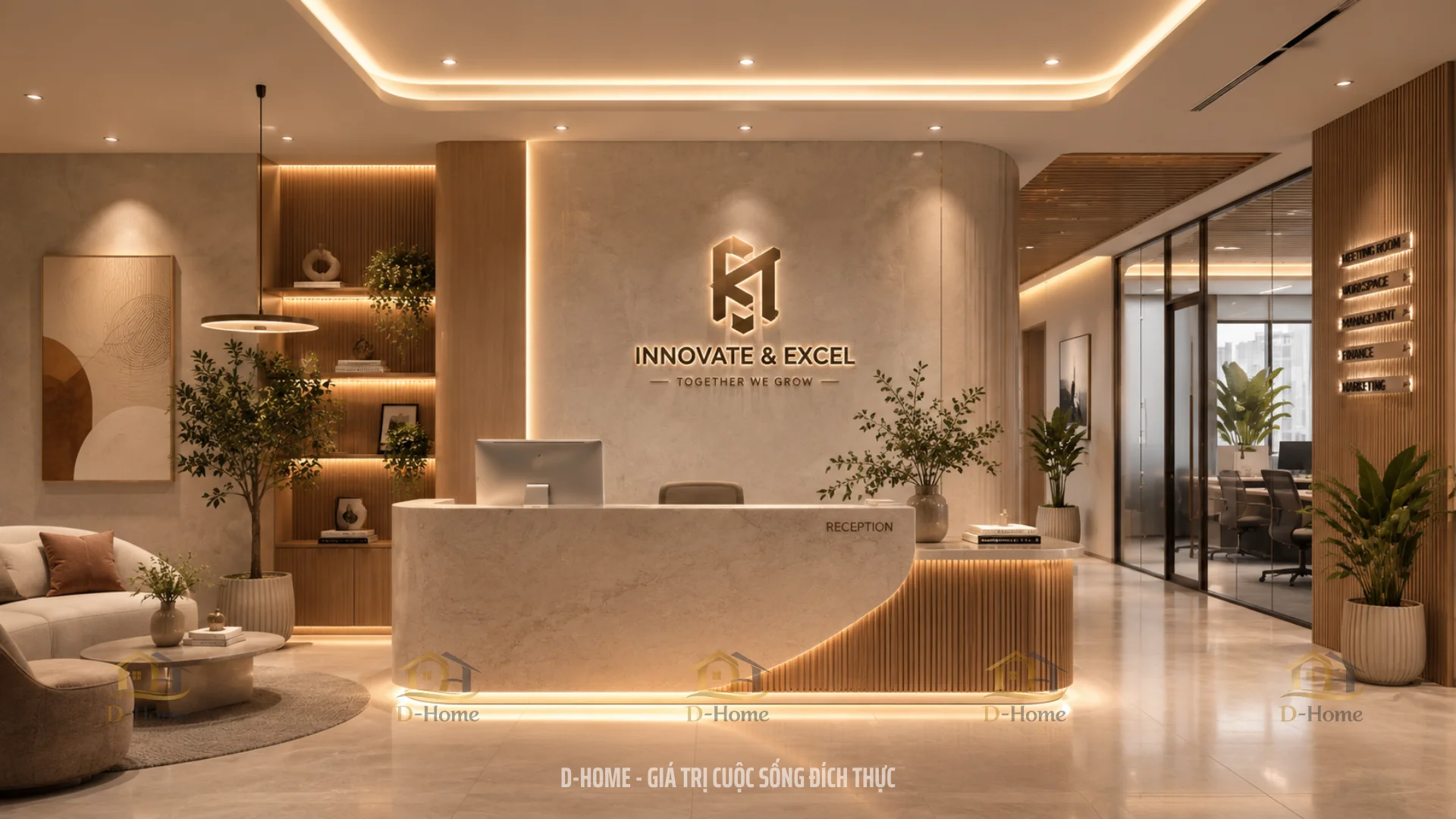 Khu vực lễ tân được xem là bộ mặt của doanh nghiệp, là nơi tạo ấn tượng đầu tiên với khách hàng, đối tác