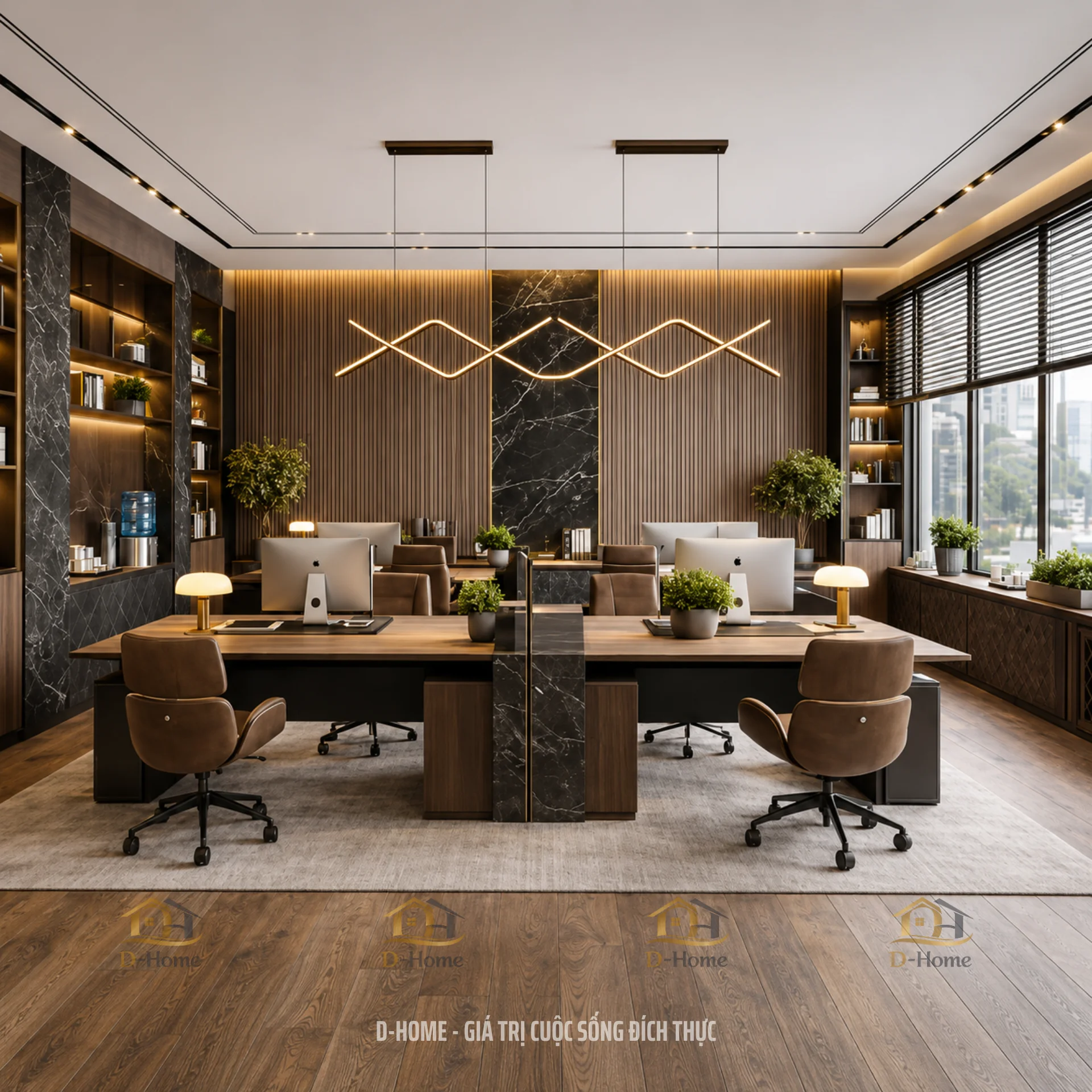 Thiết kế văn phòng Luxury tập trung vào sự tinh xảo trong từng chi tiết, ưu tiên vật liệu cao cấp và đề cao tính cá nhân hóa