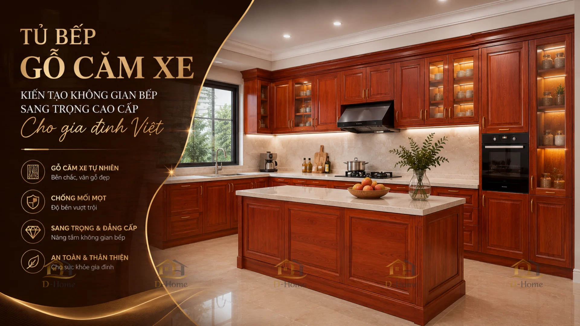 Tủ bếp gỗ căm xe Lào/ Nam Phi bền đẹp sang trọng giá tốt HCM