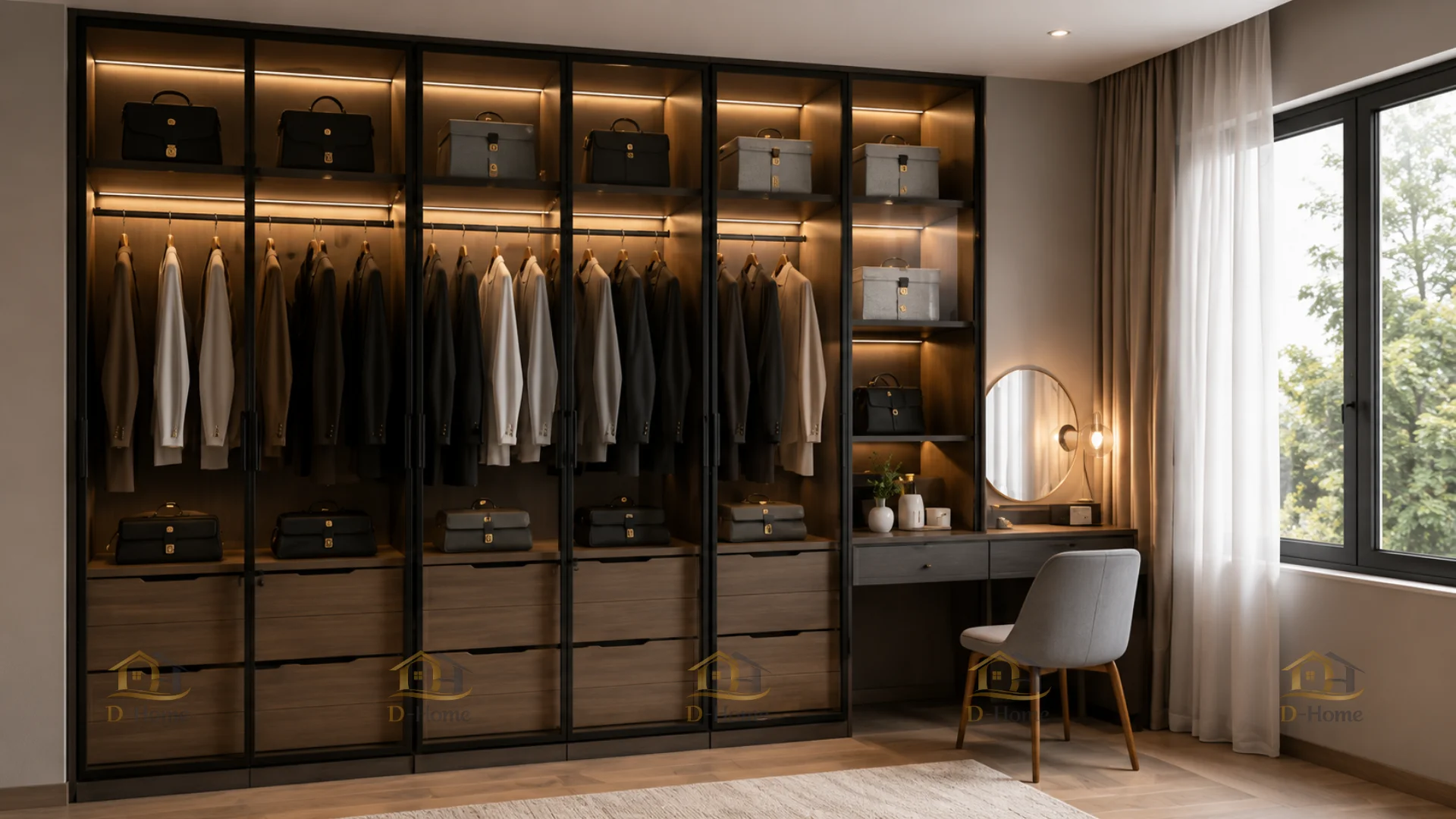 Tủ quần áo gỗ công nghiệp cánh kính MDF phủ Melamine giá tốt