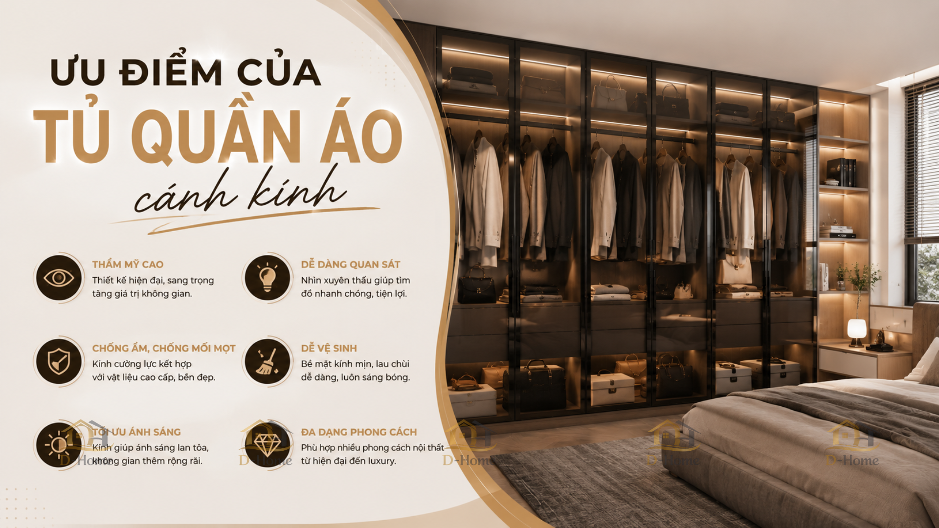 Ưu điểm của tủ quần áo cánh kính