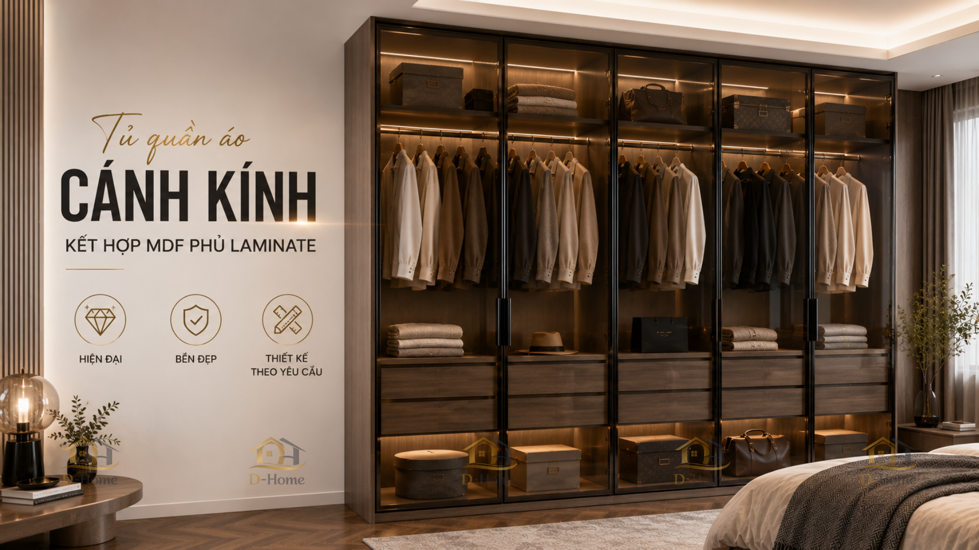 Tủ quần áo cánh kính kết hợp MDF phủ Laminate