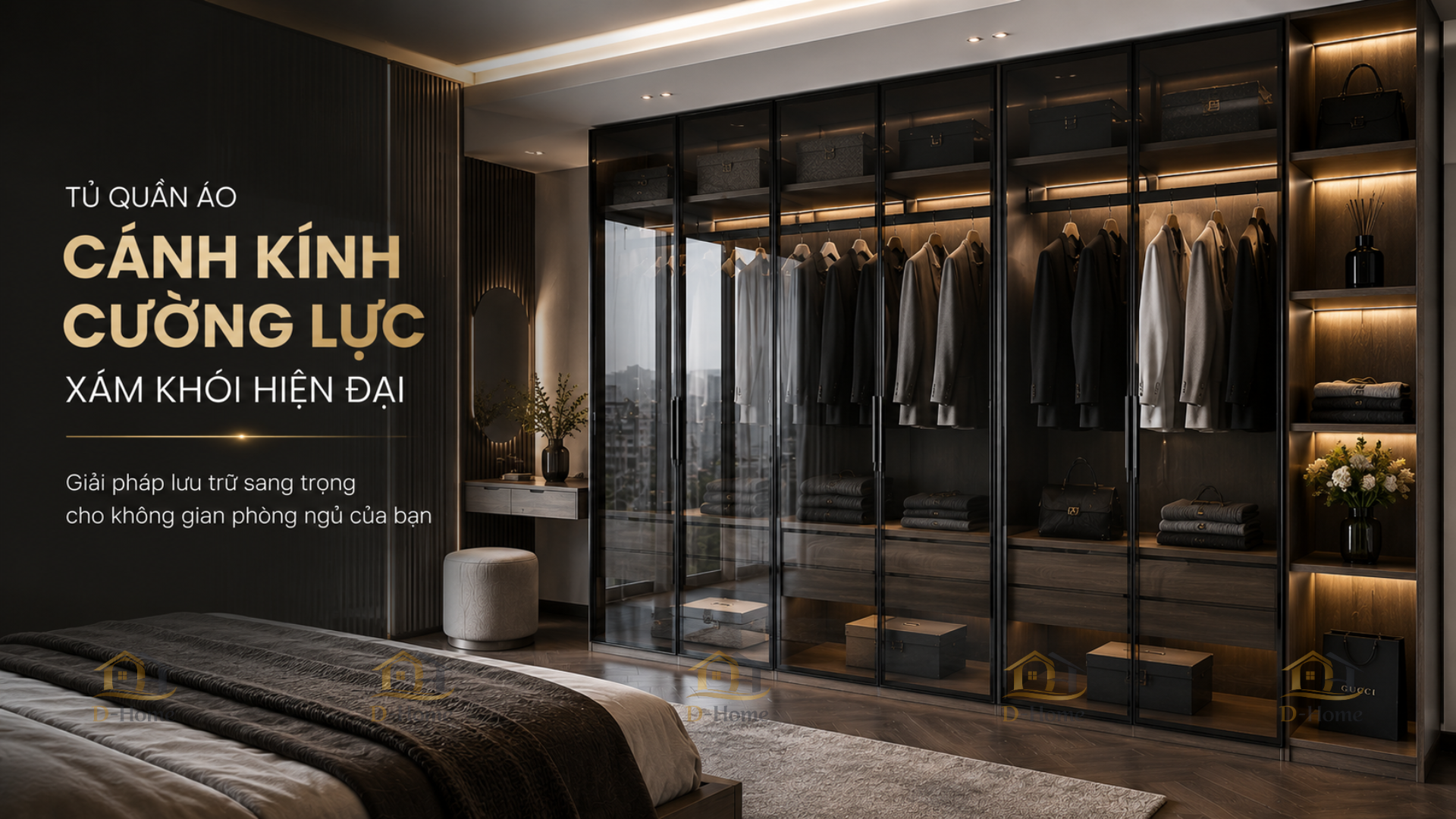 Tủ quần áo cánh kính xám khói được ưa chuộng bởi tính thẩm mỹ cao