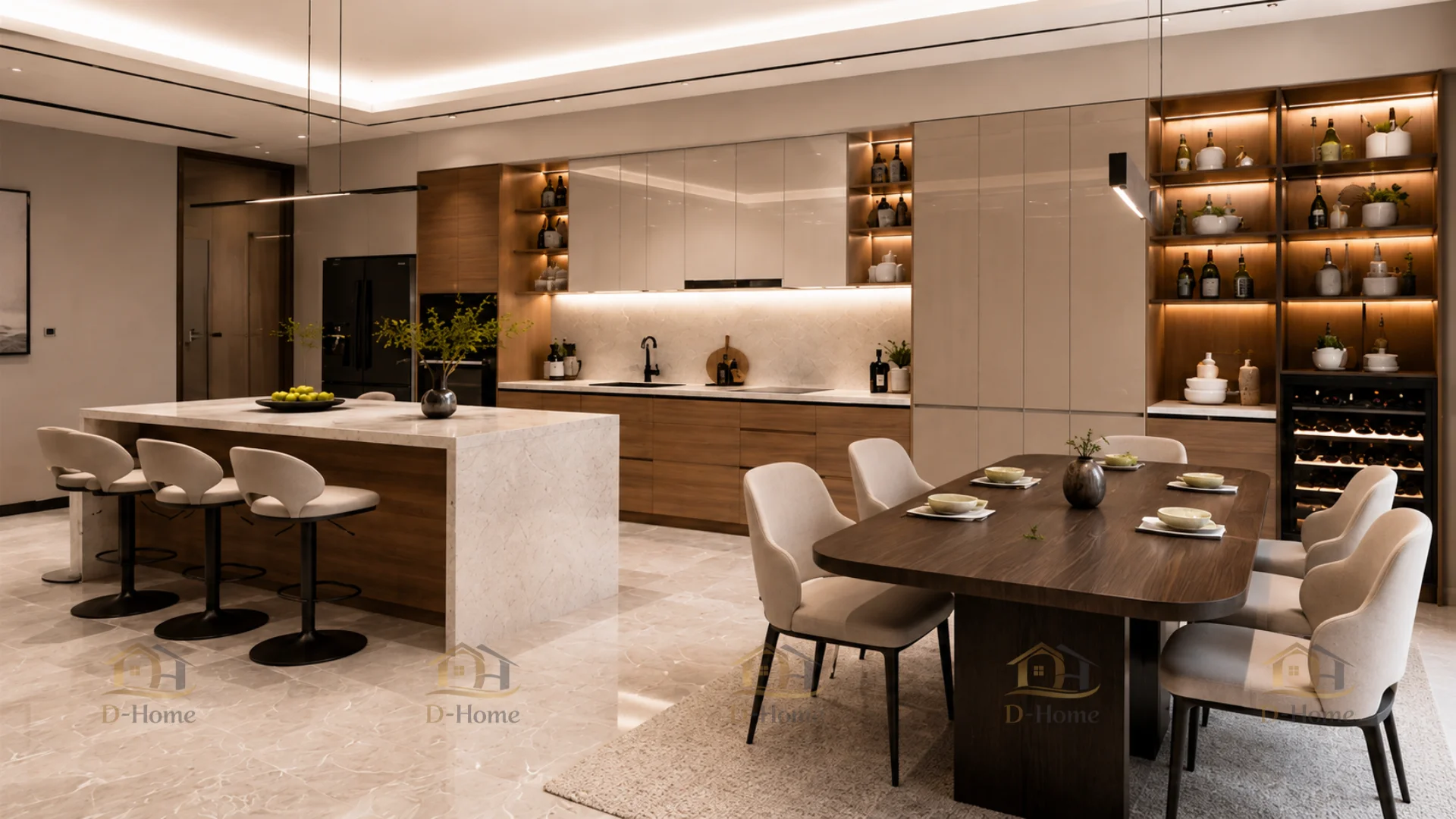 Thiết kế nội thất phòng bếp mở tăng sự kết nối giữa các thành viên trong gia đình, giúp việc nấu nướng, dùng bữa và sinh hoạt diễn ra thuận tiện hơn