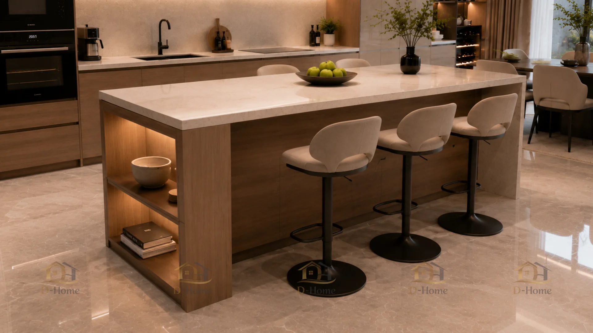 Đảo bếp không chỉ là điểm nhấn thẩm mỹ mà còn đóng vai trò quan trọng trong việc nâng cao trải nghiệm sử dụng