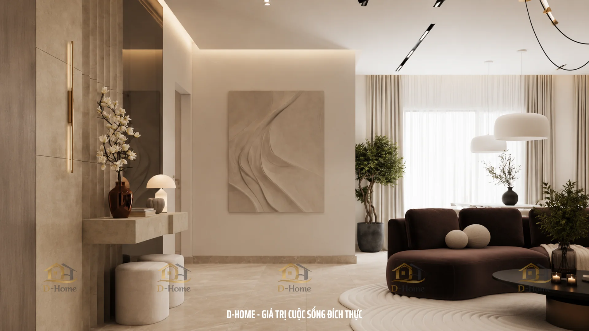 Dự án Thiết Kế Phòng Khách Liền Bếp Chung Cư Đẹp Hiện Đại 