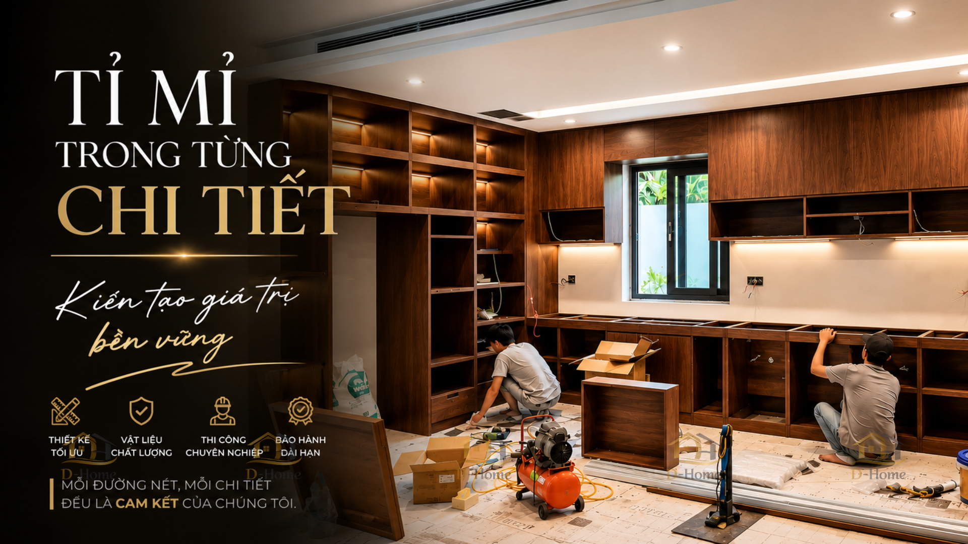 D-Home chuyên thiết kế thi công tủ bếp công nghiệp MDF theo yêu cầu giá tốt uy tín HCM