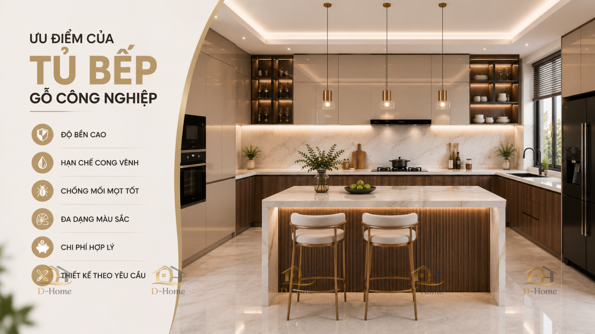 Ưu điểm của tủ bếp gỗ công nghiệp