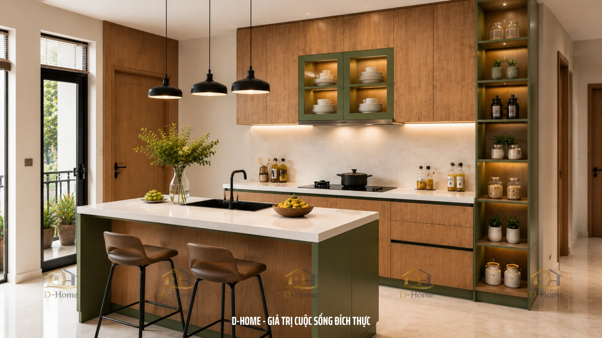 Tủ bếp gỗ công nghiệp MDF phủ Melamine giá tận xưởng HCM