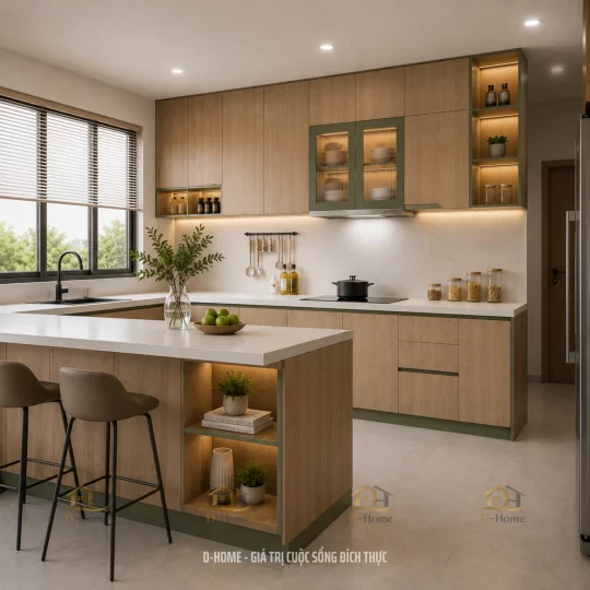 Tủ bếp gỗ công nghiệp MDF phủ Melamine giá tận xưởng HCM