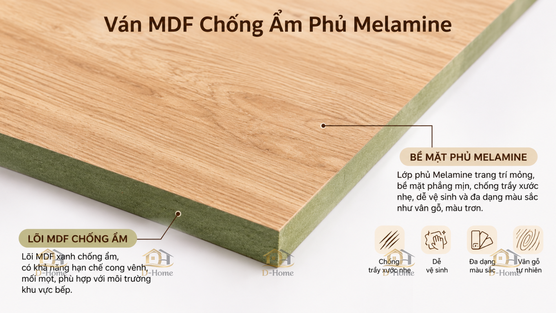 Tủ bếp MDF phủ Melamine là loại tủ bếp tủ bếp được gia công và lắp đặt từ ván gỗ công nghiệp MDF (thường là lõi xanh chống ẩm)
