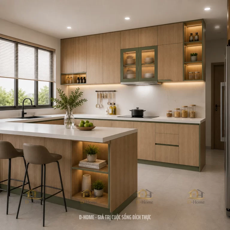 Tủ bếp gỗ công nghiệp MDF chống ẩm phủ Melamine
