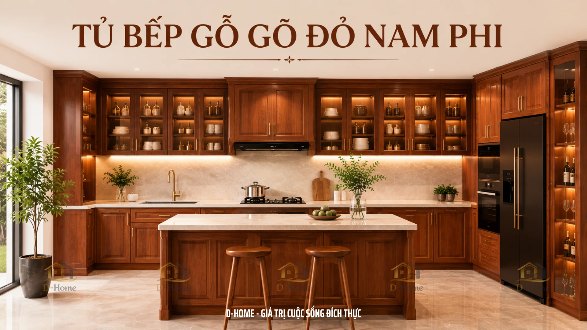 Tủ bếp gỗ gõ đỏ nam phi cao cấp vân gỗ sang trọng giá tốt