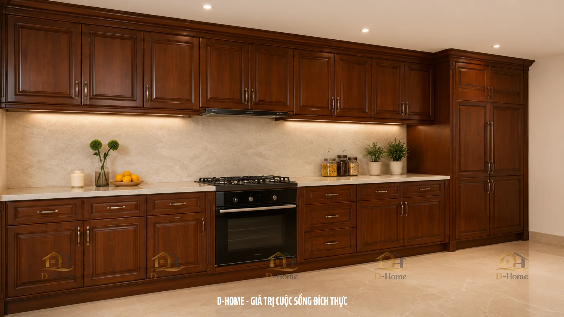 Tủ bếp gỗ gõ đỏ nam phi cao cấp vân gỗ sang trọng giá tốt
