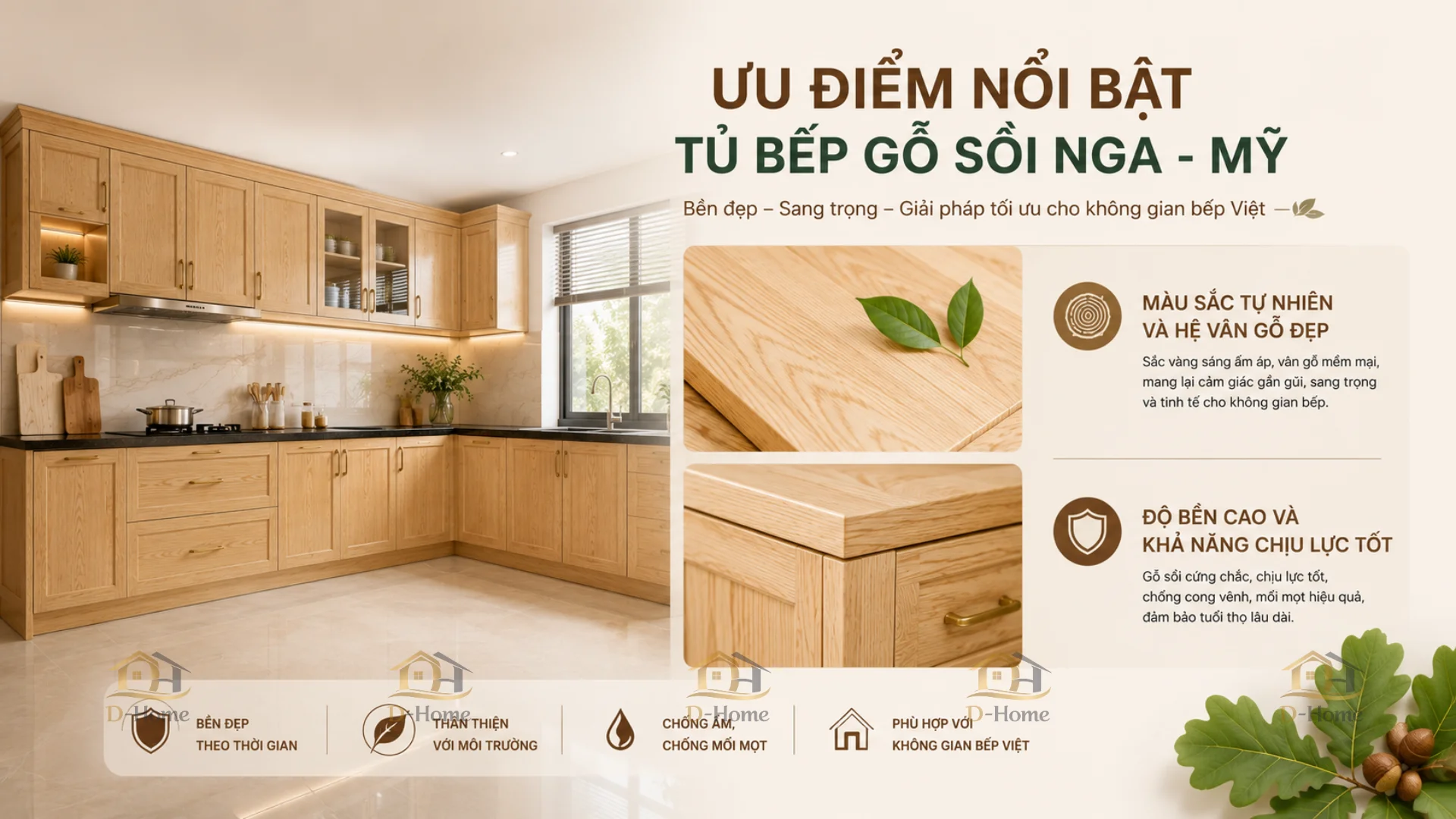 Tủ bếp gỗ Sồi Nga - Mỹ cao cấp bền đẹp giá rẻ tận xưởng HCM