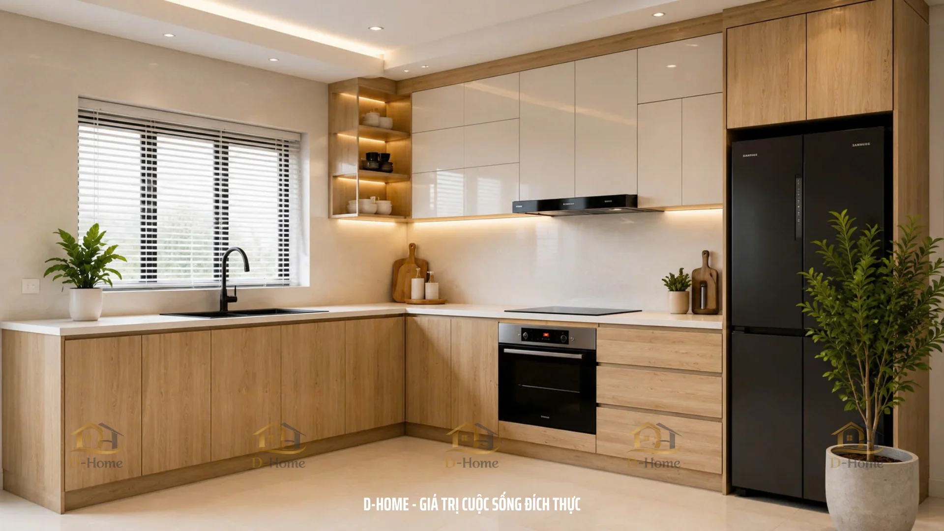 gỗ công nghiệp MDF chống ẩm (MDF lõi xanh) kết hợp với bề mặt Laminate nhằm tăng độ bền, khả năng chống trầy xước và tính thẩm mỹ