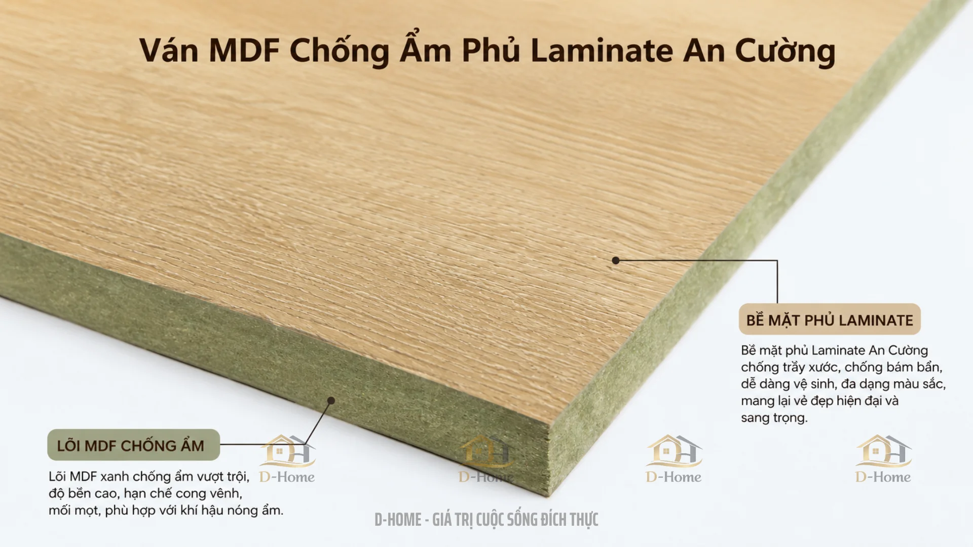 Ván MDF chống ẩm phủ Laminate An Cường