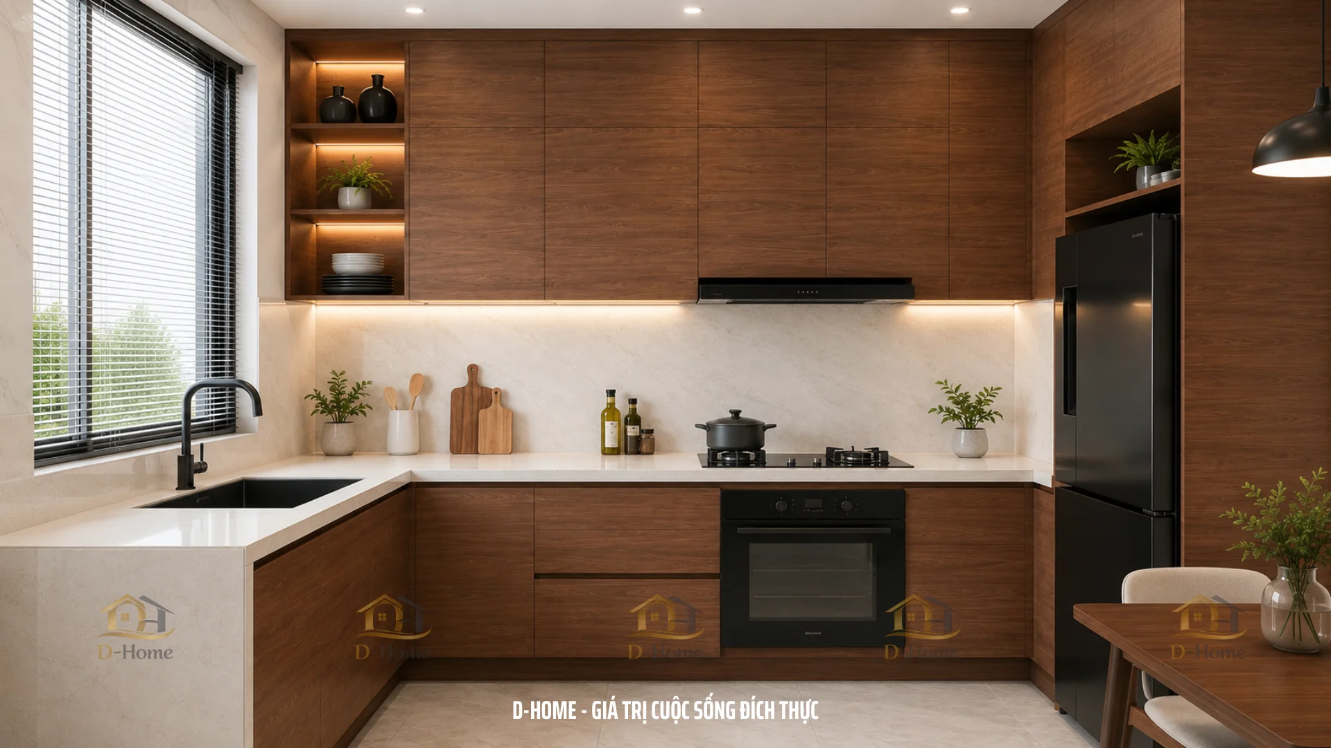 Tủ bếp gỗ công nghiệp MDF chống ẩm phủ Melamine Ba Thanh 