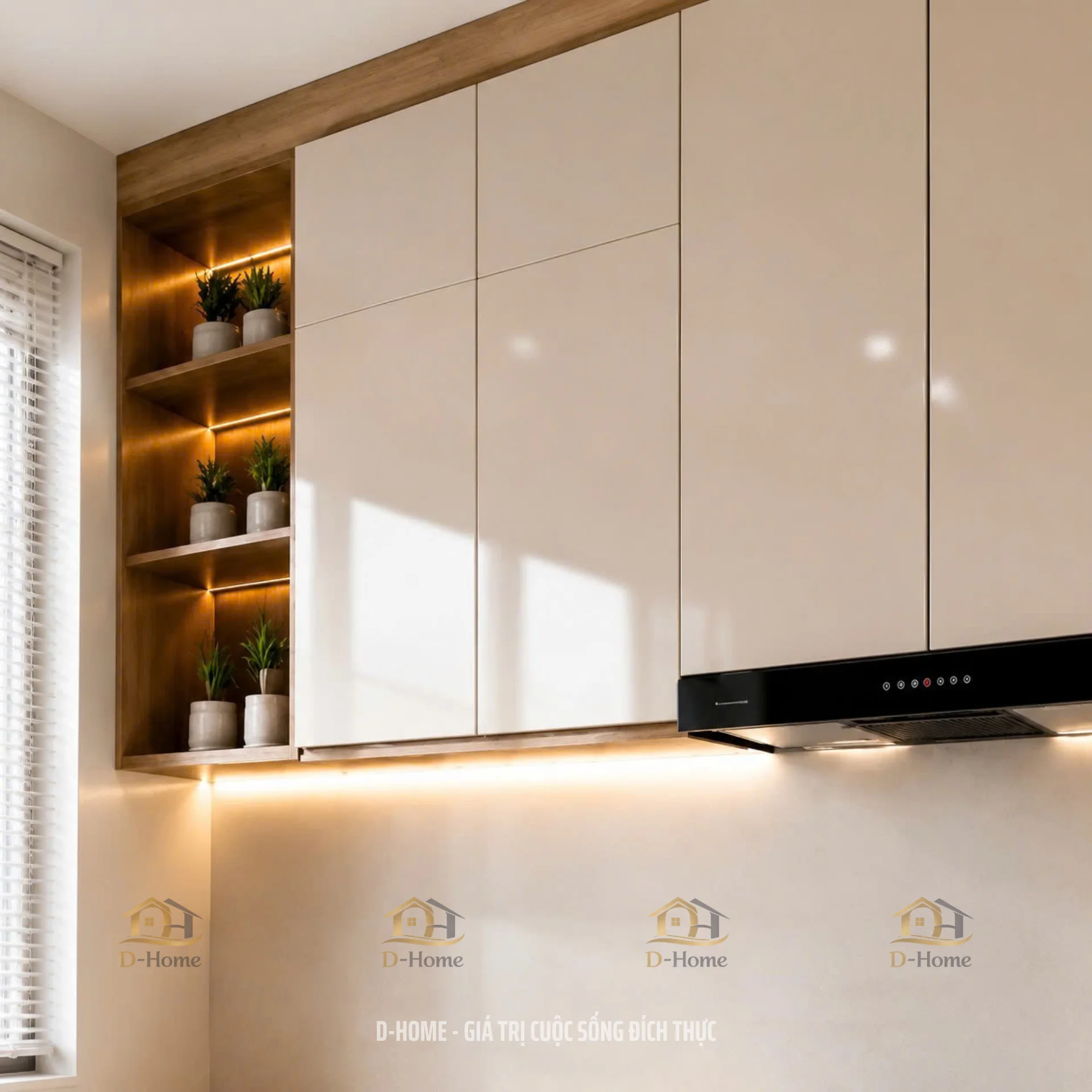 Tủ bếp MDF phủ Melamine chống ẩm cánh acrylic An Cường