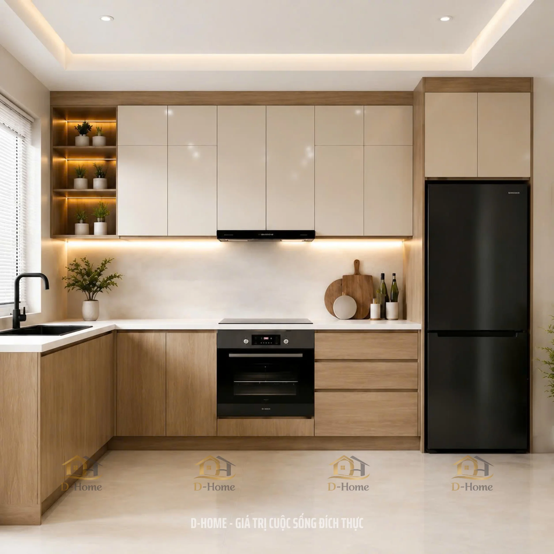 Tủ bếp MDF phủ Melamine chống ẩm cánh acrylic An Cường