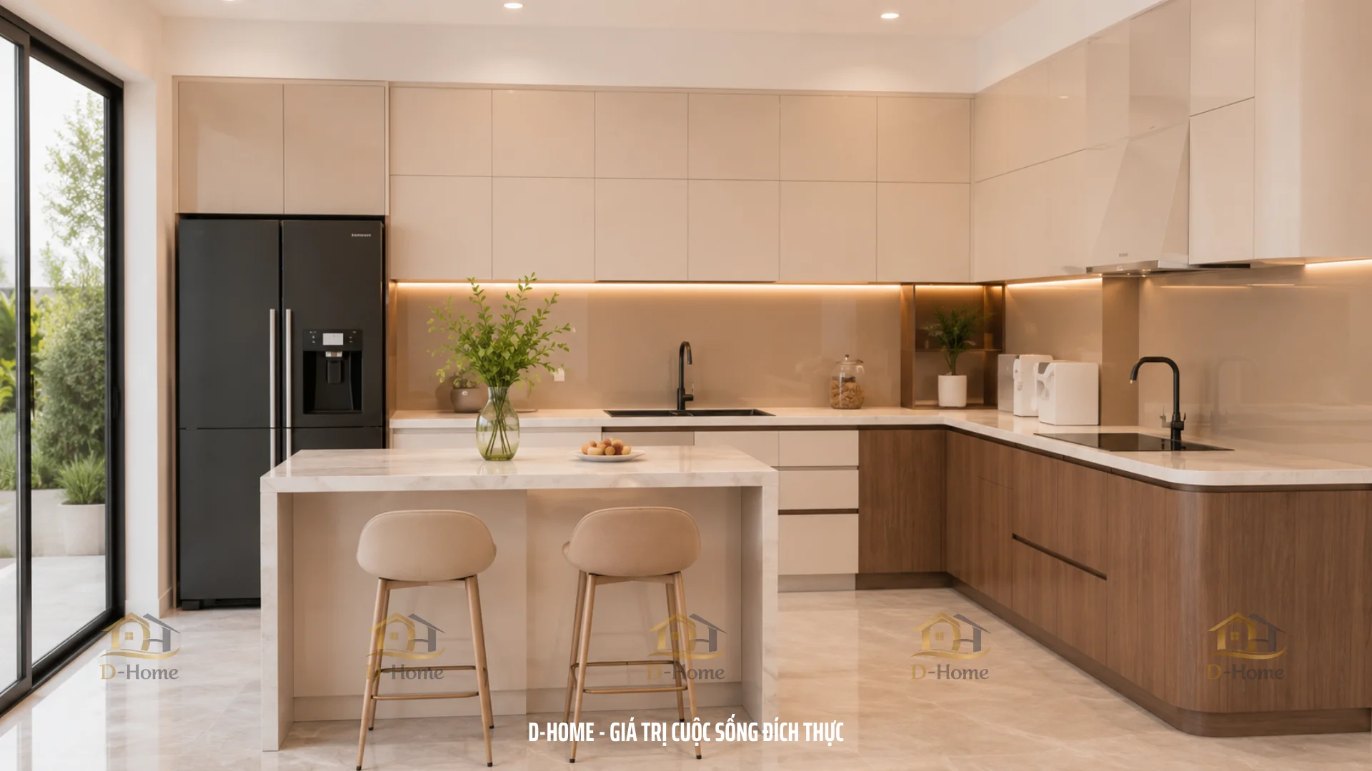 Tủ bếp MDF phủ Melamine chống ẩm cánh acrylic An Cường