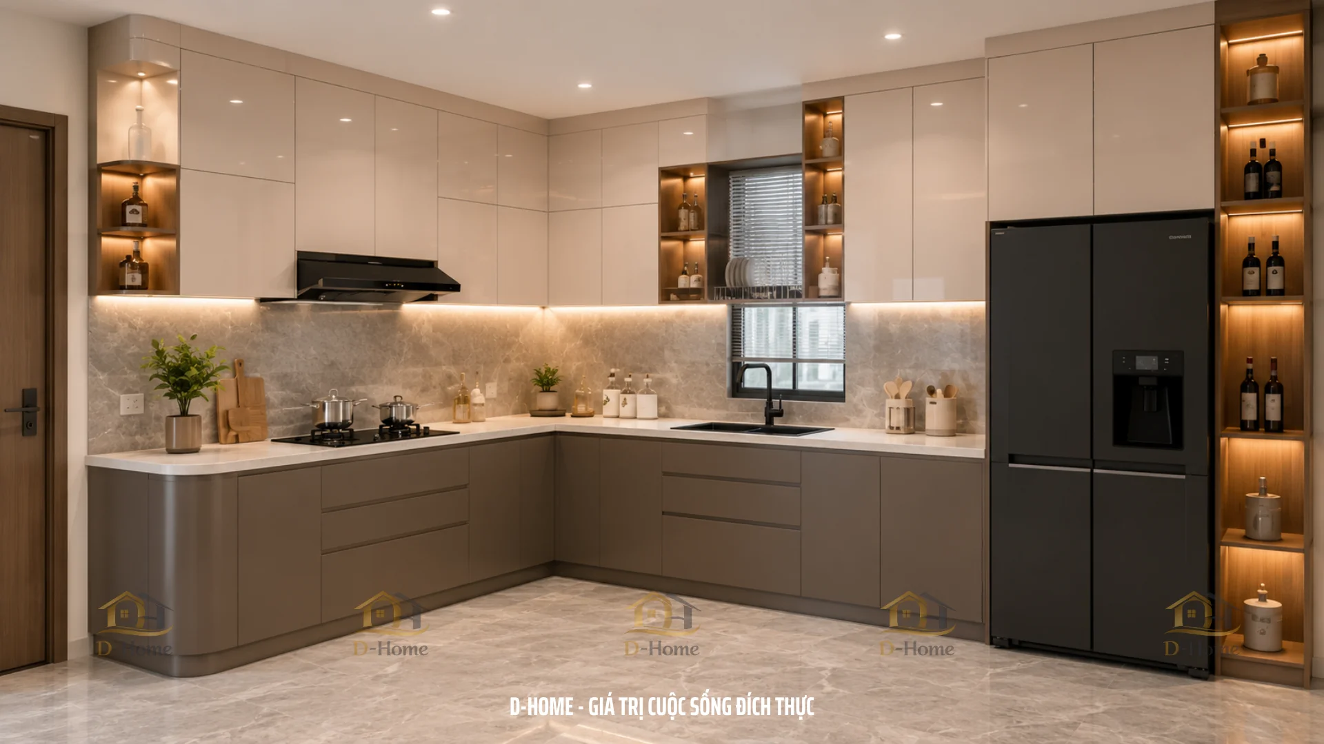 Tủ bếp MDF phủ Melamine chống ẩm cánh acrylic An Cường