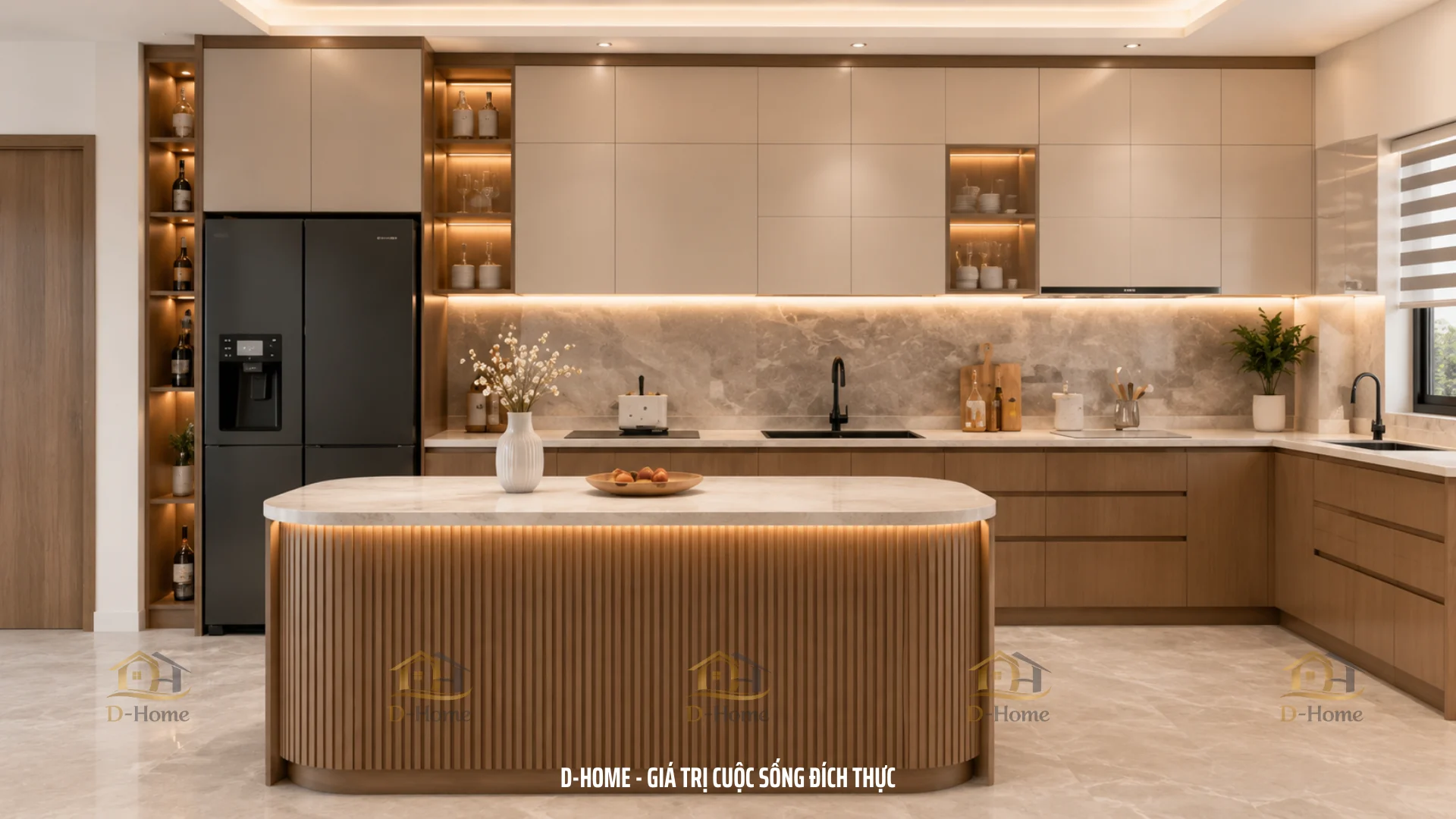 Tủ bếp MDF phủ Melamine chống ẩm cánh acrylic An Cường