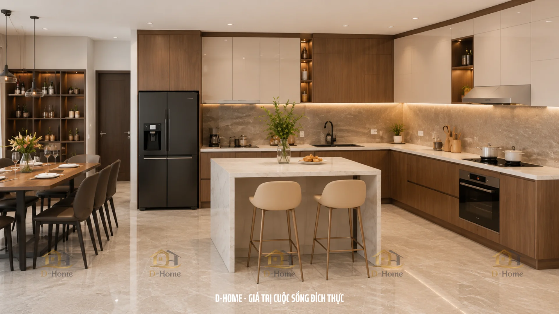 Tủ bếp MDF phủ Melamine chống ẩm cánh acrylic An Cường