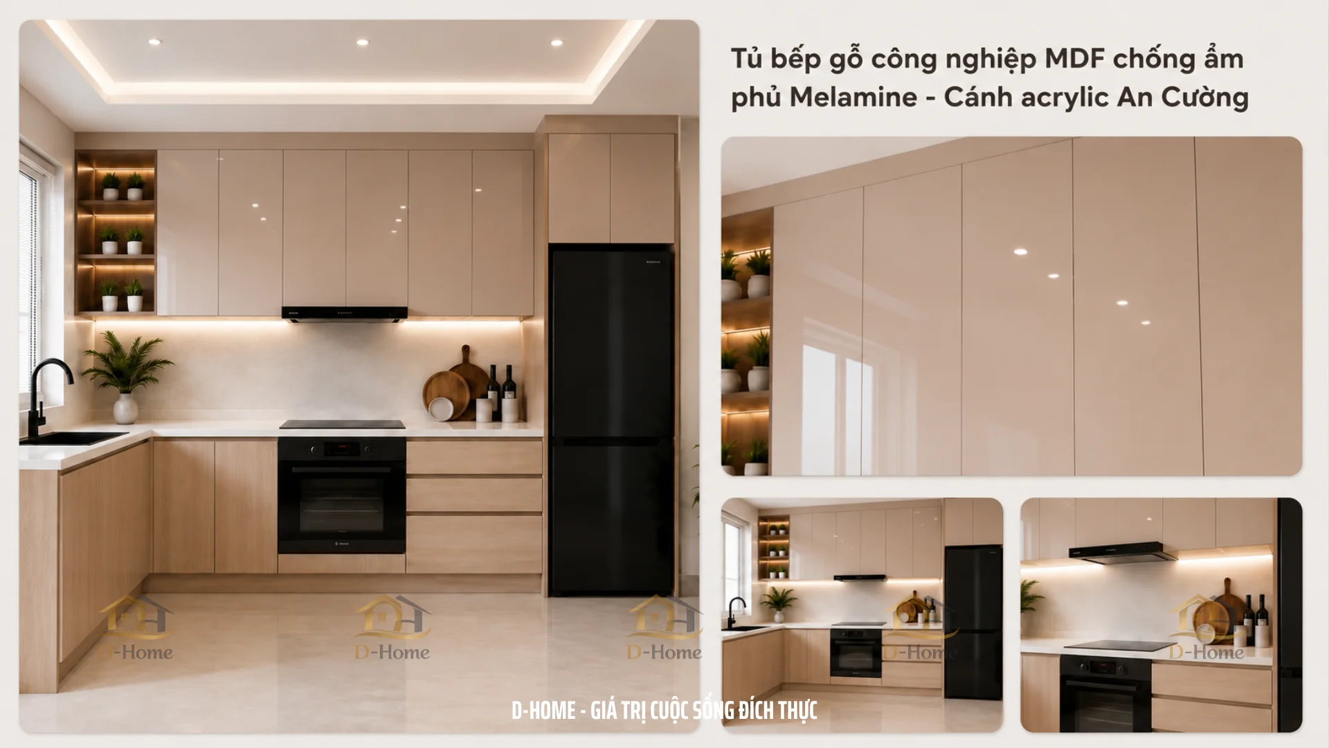 Tủ bếp MDF phủ Melamine chống ẩm cánh acrylic An Cường