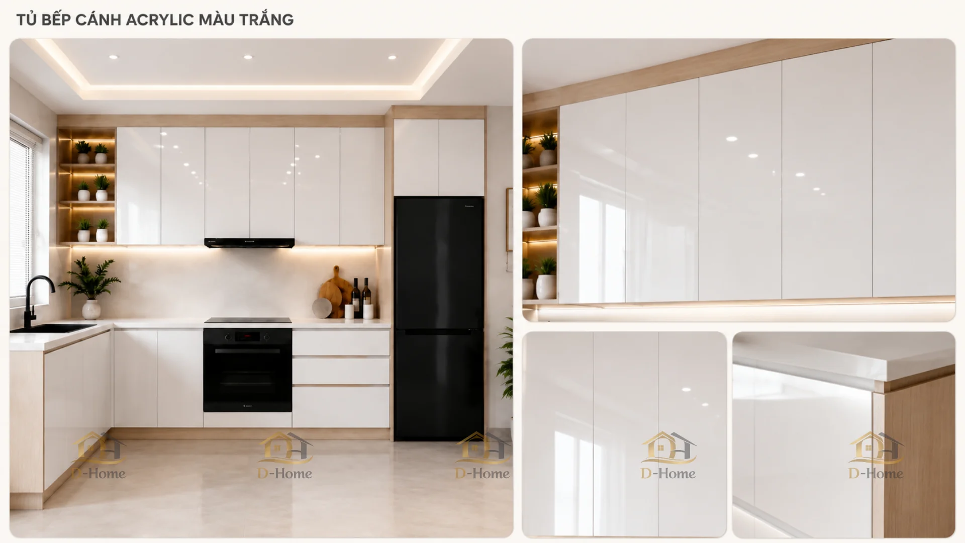 Tủ bếp MDF phủ Melamine chống ẩm cánh acrylic An Cường