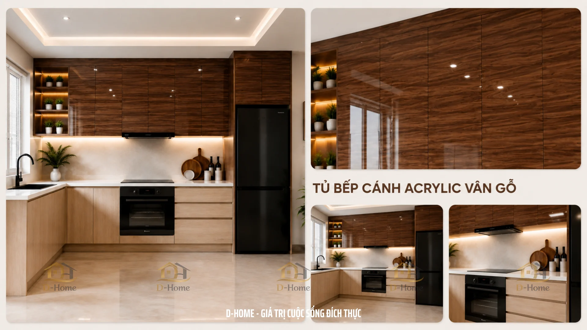 Tủ bếp MDF phủ Melamine chống ẩm cánh acrylic An Cường