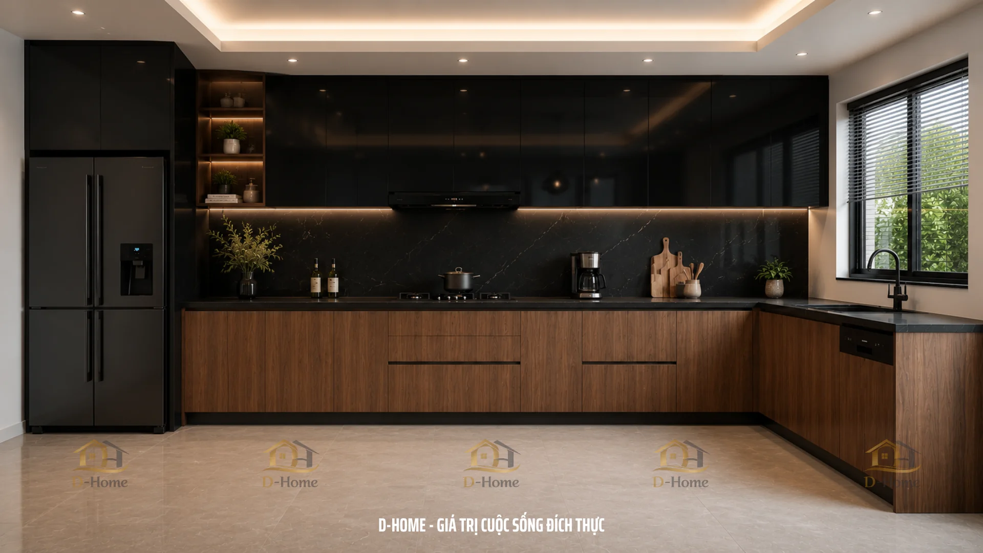 Acrylic tạo hiệu ứng phản chiếu ánh sáng, giúp căn bếp trở nên rộng rãi, sáng thoáng và sang trọng hơn