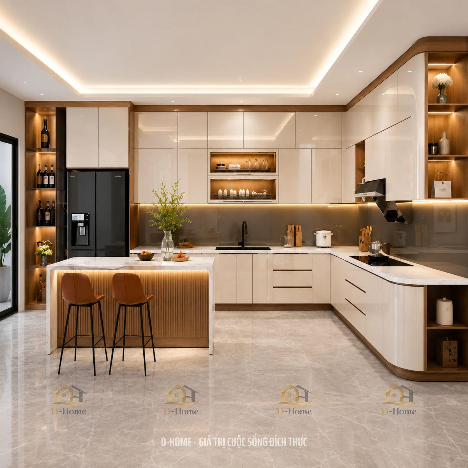 Tủ bếp MDF phủ Melamine chống ẩm cánh acrylic An Cường