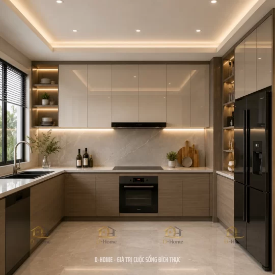 Tủ bếp MDF phủ Melamine chống ẩm cánh acrylic An Cường