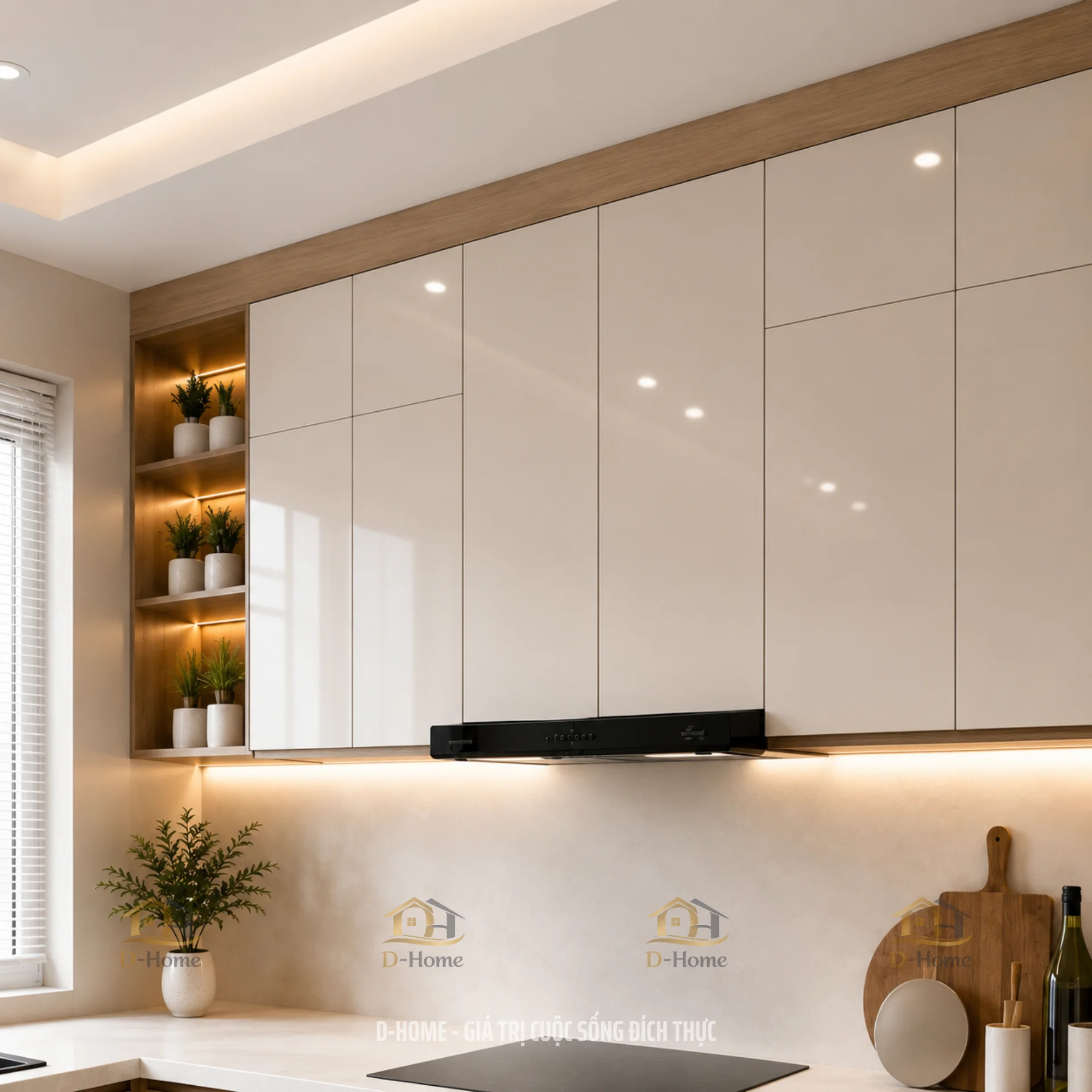 Tủ bếp MDF phủ Melamine chống ẩm cánh acrylic An Cường