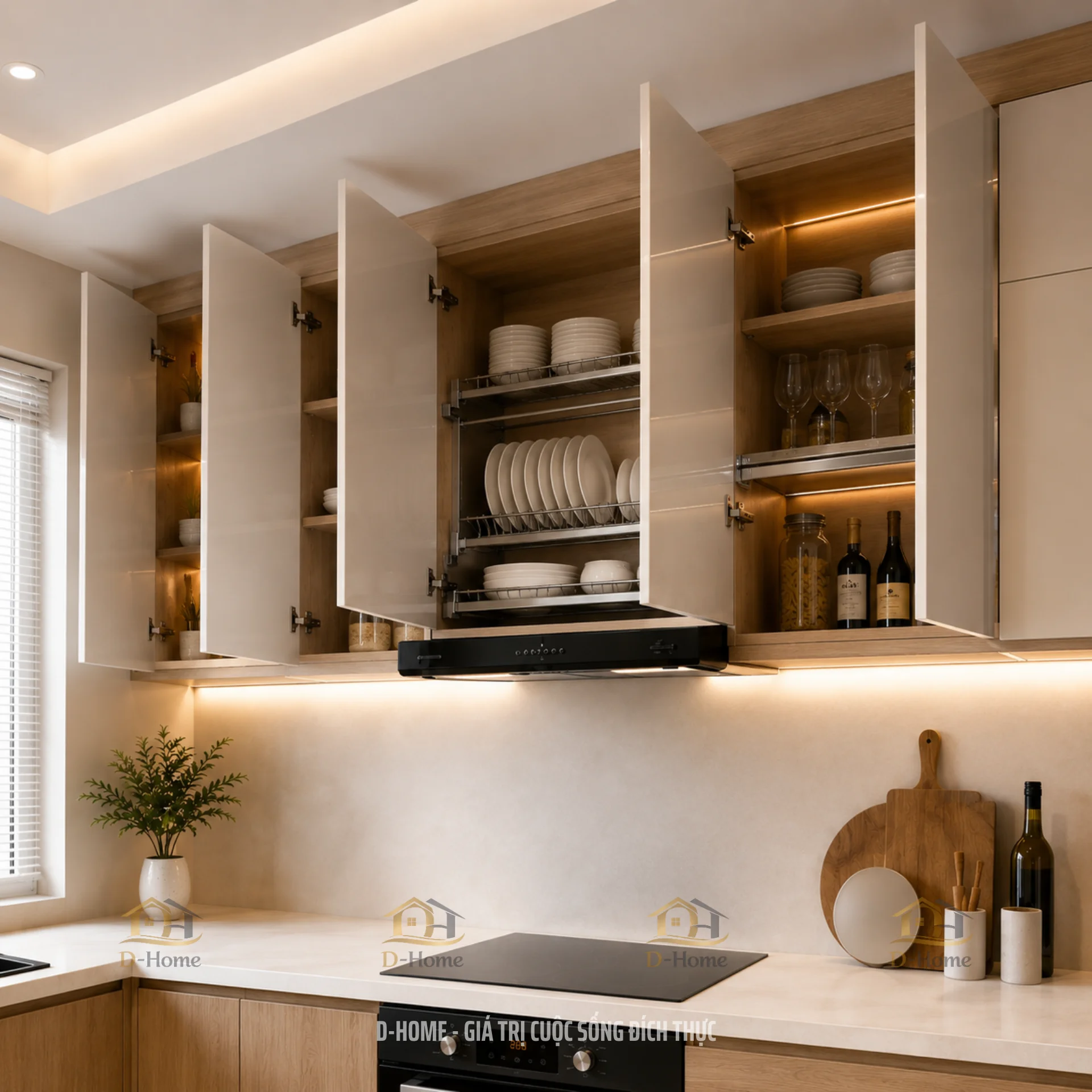 Tủ bếp MDF phủ Melamine chống ẩm cánh acrylic An Cường