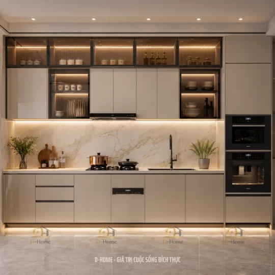 Tủ bếp nhôm tổ ong cánh kính bền đẹp chống mối mọt - Báo giá