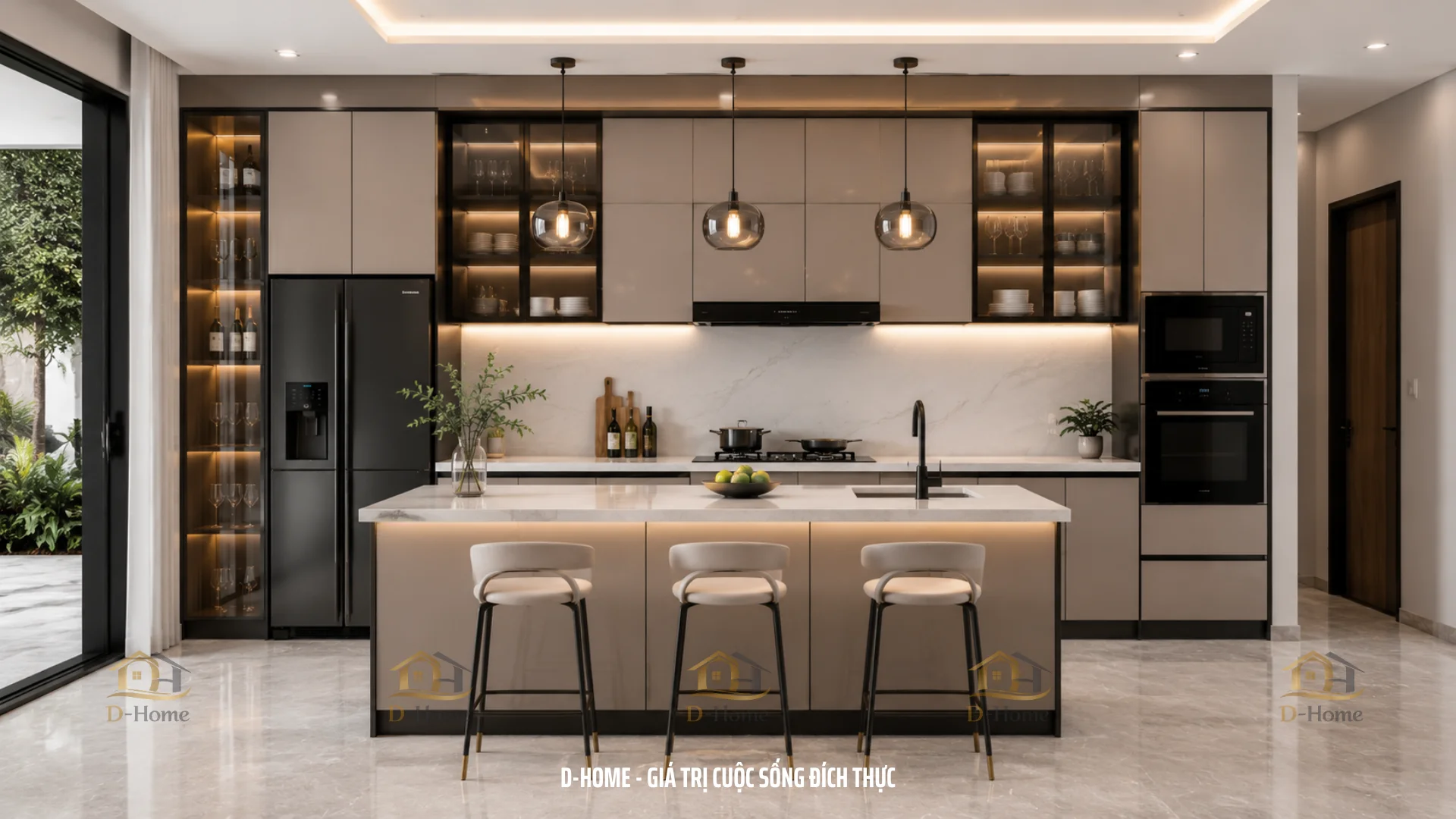 Tủ bếp nhôm tổ ong cánh kính bền đẹp chống mối mọt - Báo giá