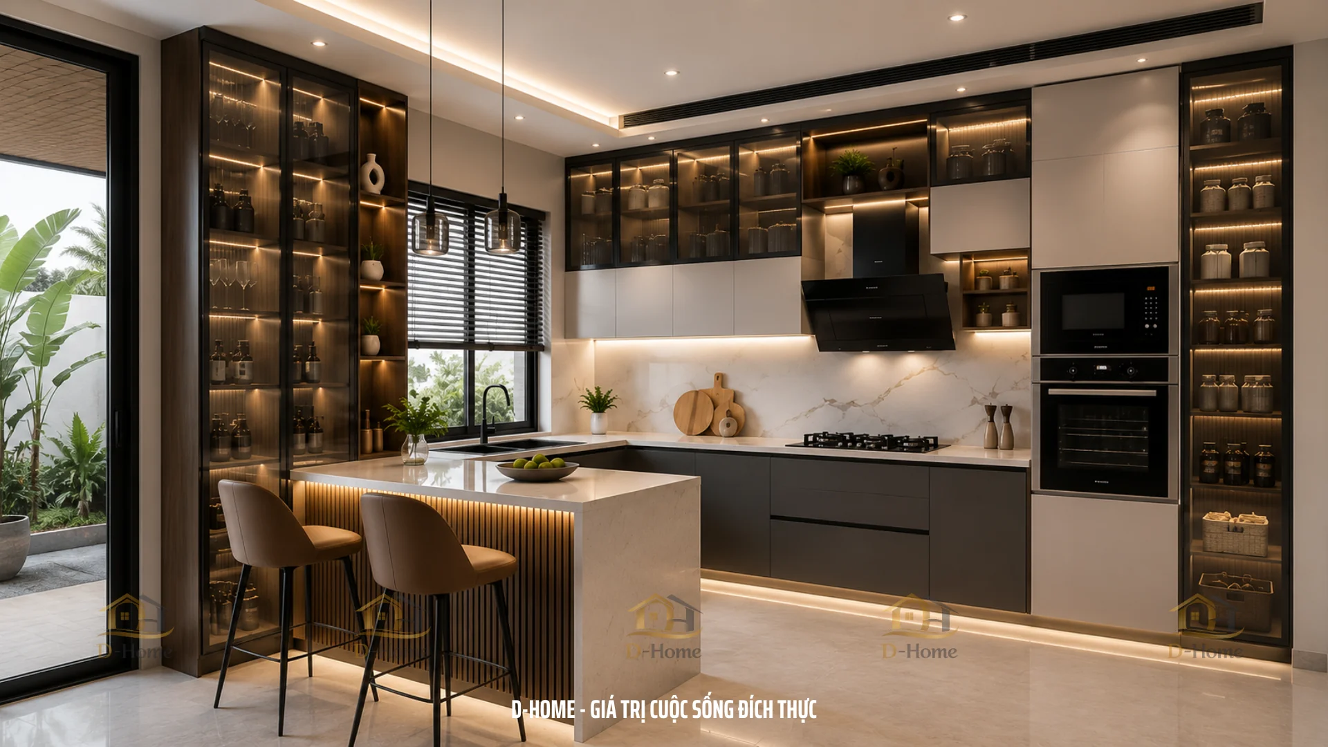 Tủ bếp nhôm cánh kính giúp tăng độ thẩm mỹ cho căn bếp của bạn