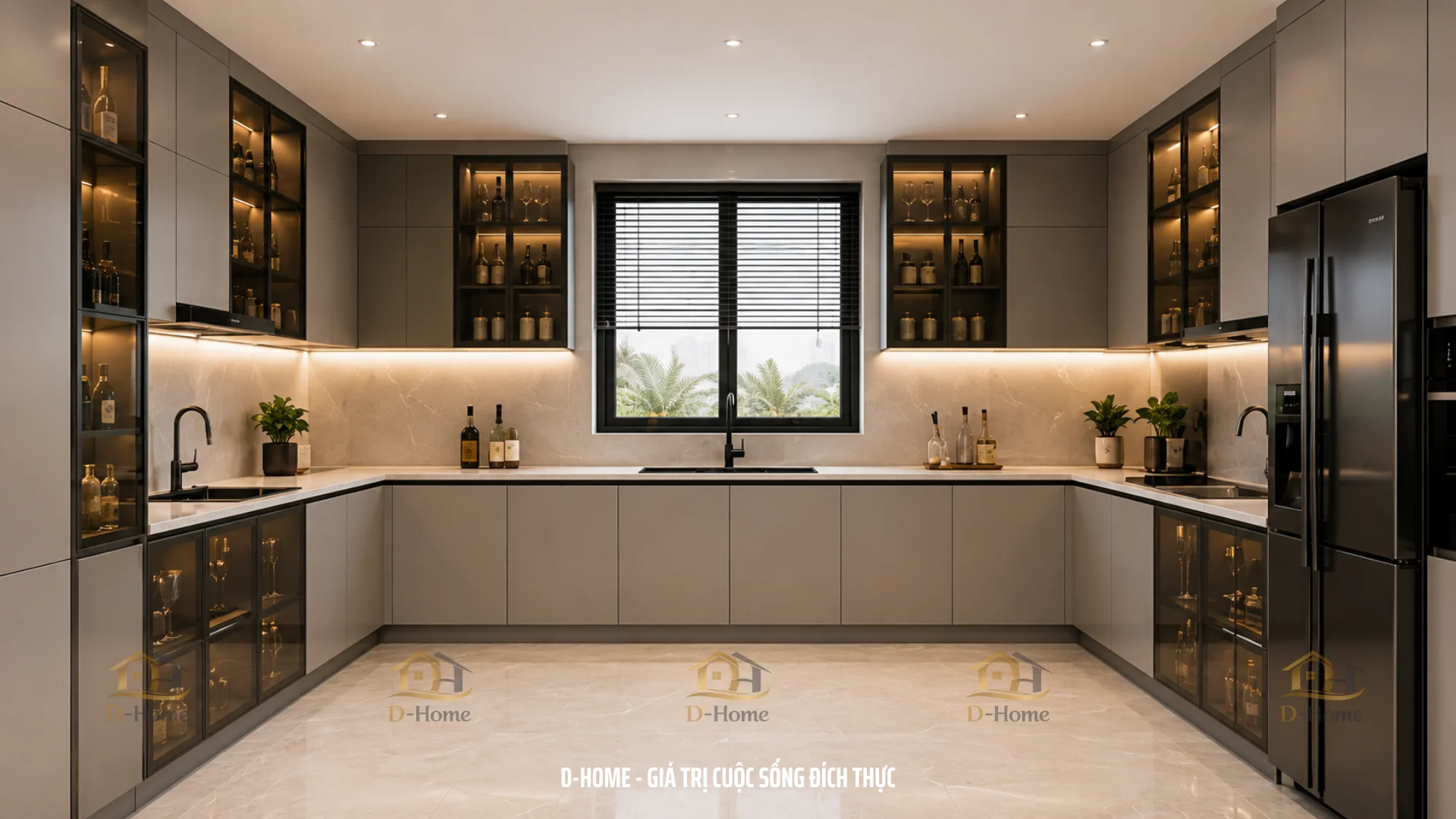 Tủ bếp nhôm cánh kính D-Home được thiết kế theo yêu cầu phù hợp với nhiều loại hình nhà ở và công trình khác nhau 