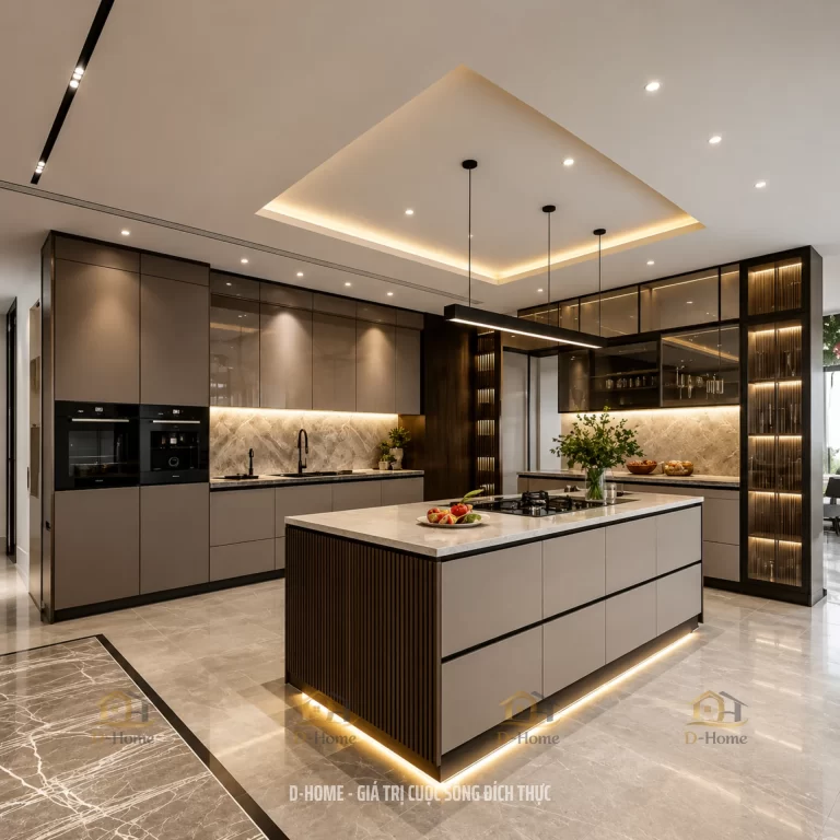 Tủ bếp nhôm tổ ong cánh kính