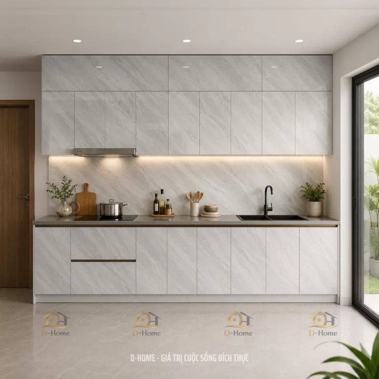 Tủ bếp nhựa PVC lõi than tre cánh Laminate