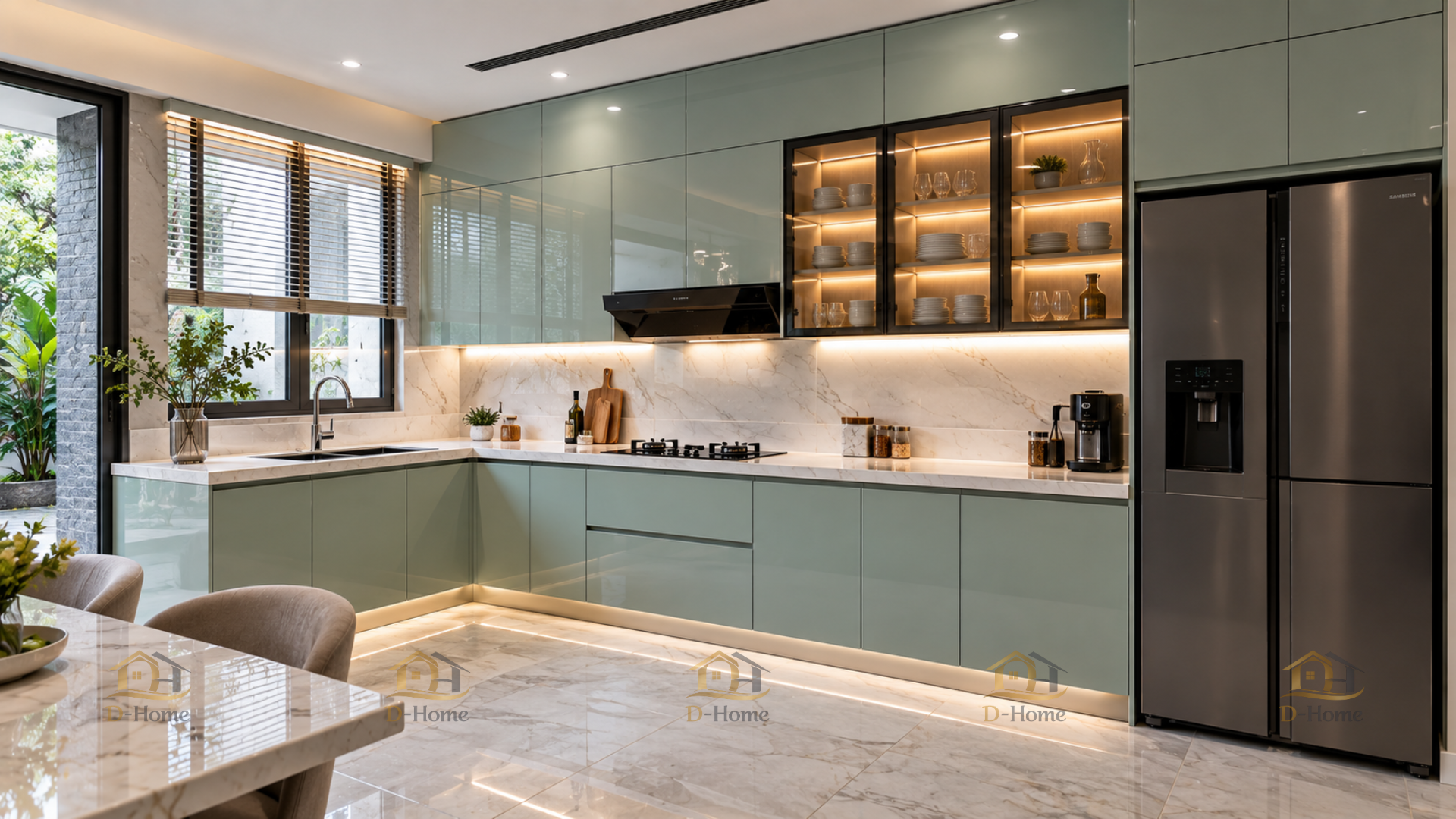 Tủ bếp nhựa PVC lõi than tre cánh Laminate