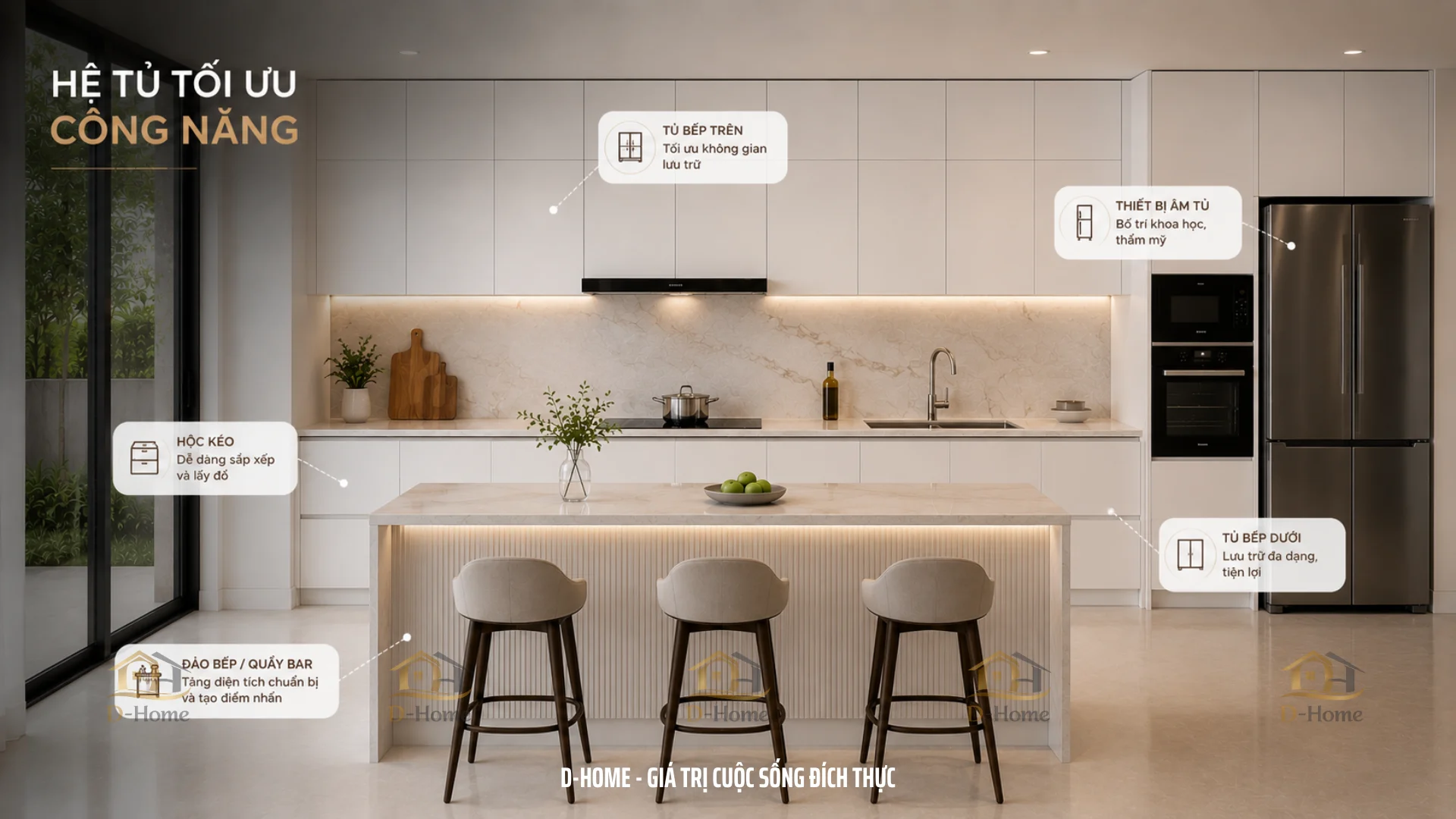 Tủ bếp nhựa PVC lõi than tre cánh Laminate cao cấp giá tốt