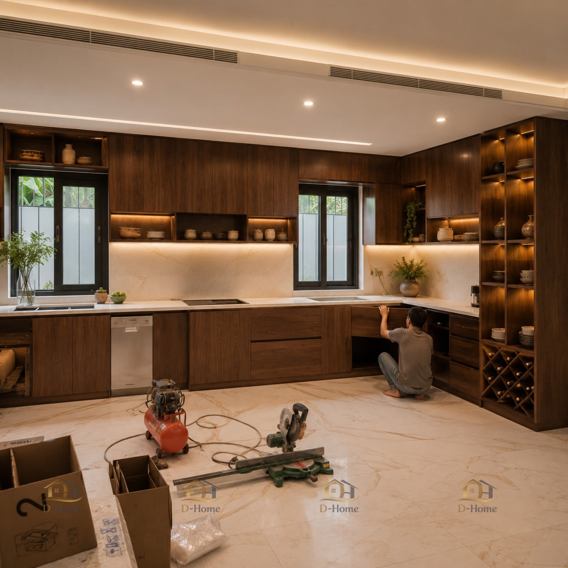 Tủ bếp nhựa PVC lõi than tre cánh Laminate cao cấp giá tốt