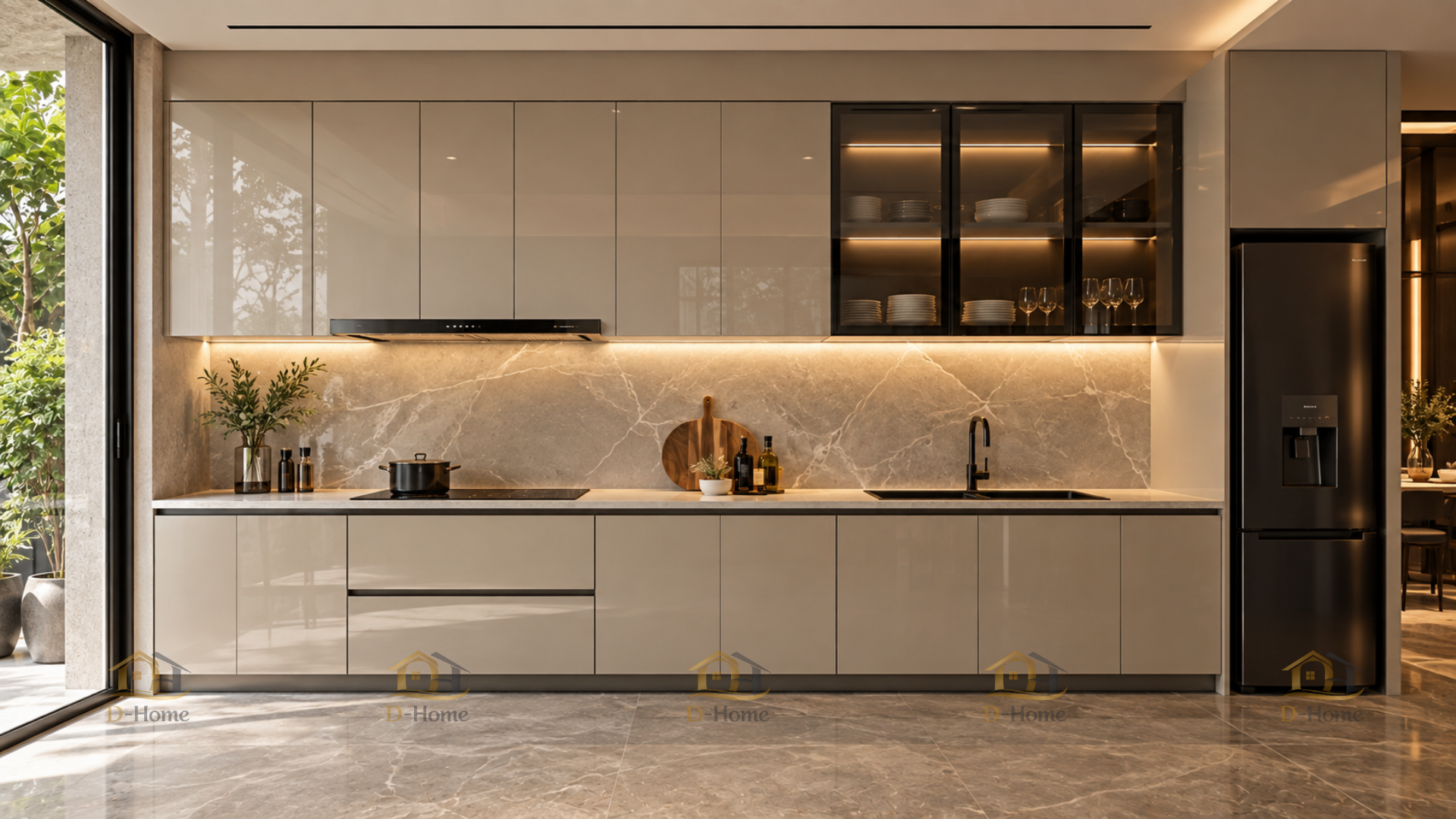 Tủ bếp nhựa PVC lõi than tre cánh Laminate